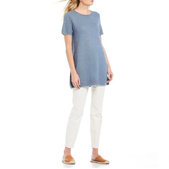 EILEEN FISHER Organic Linen & Cotton Blue Women's Tunic Top - Picture 2 of 8